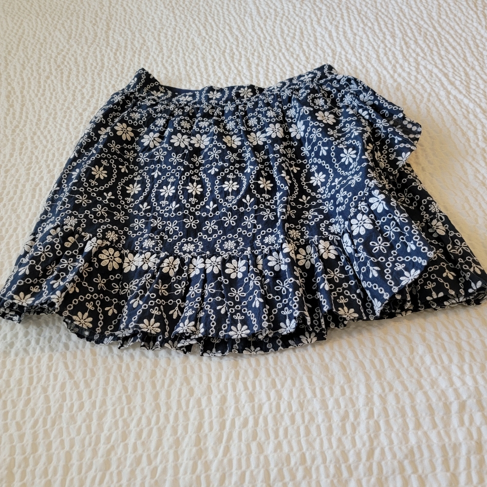 Kate Spade Navy Floral Ruffle Wrap Mini Skirt